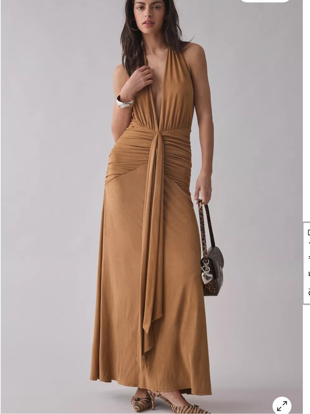 AFRM Camel Halter Tie-Front Maxi Dress